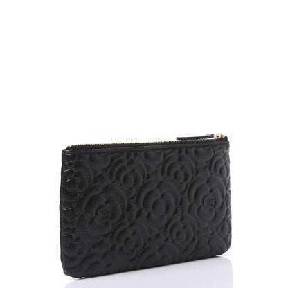 Chanel Caviar Camellia Embossed Cosmetic Pouch Black 2 of 10