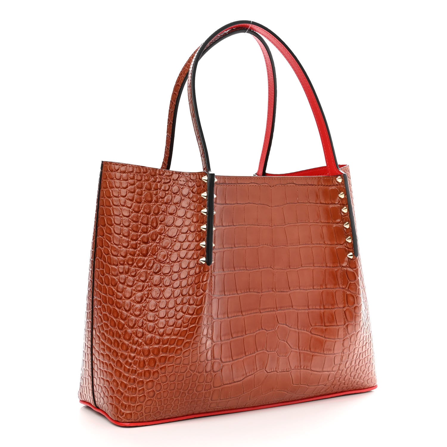 Christian Louboutin Crocodile Embossed Calfskin Spiked Small Cabarock Shopper Tote Brown 3 of 9