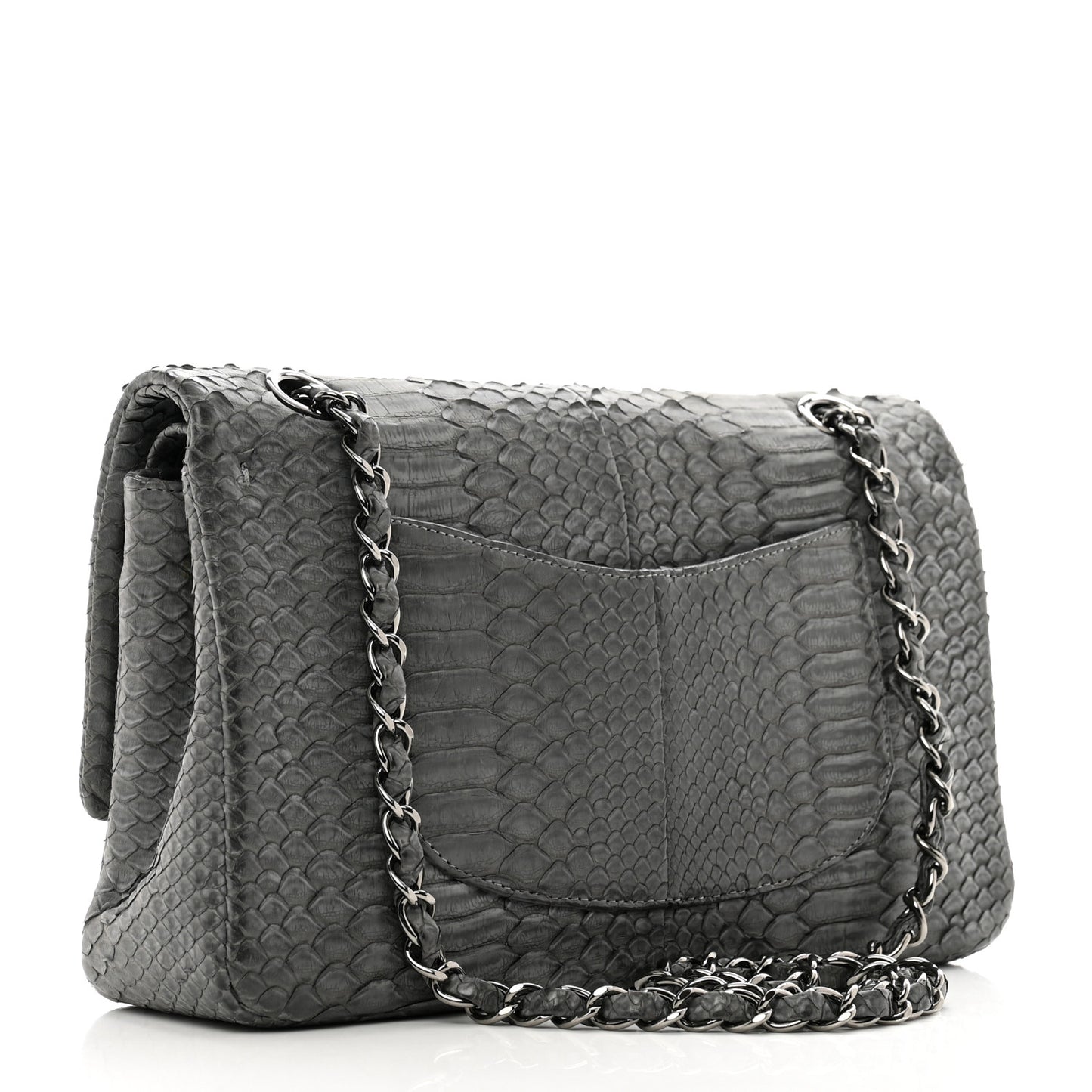 Snakeskin Medium Double Flap Grey