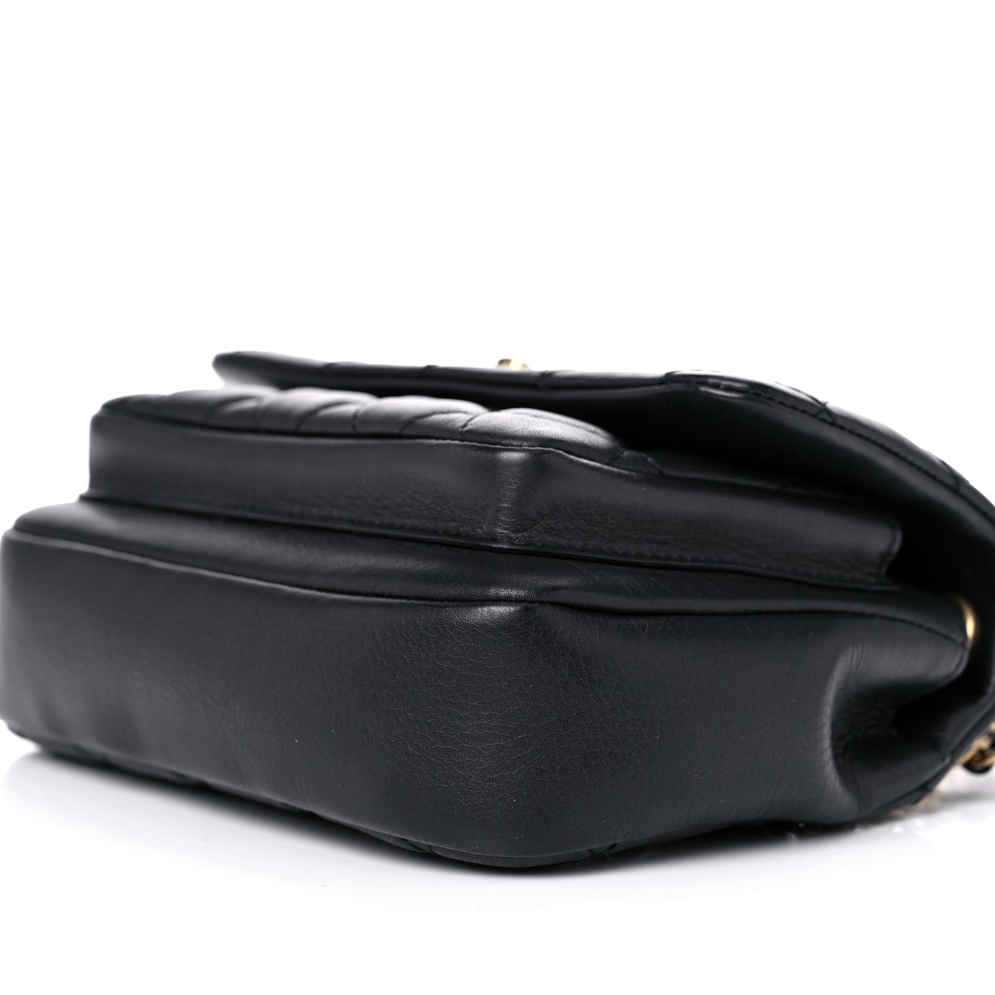 Calfskin Quilted Top Handle Flap Black