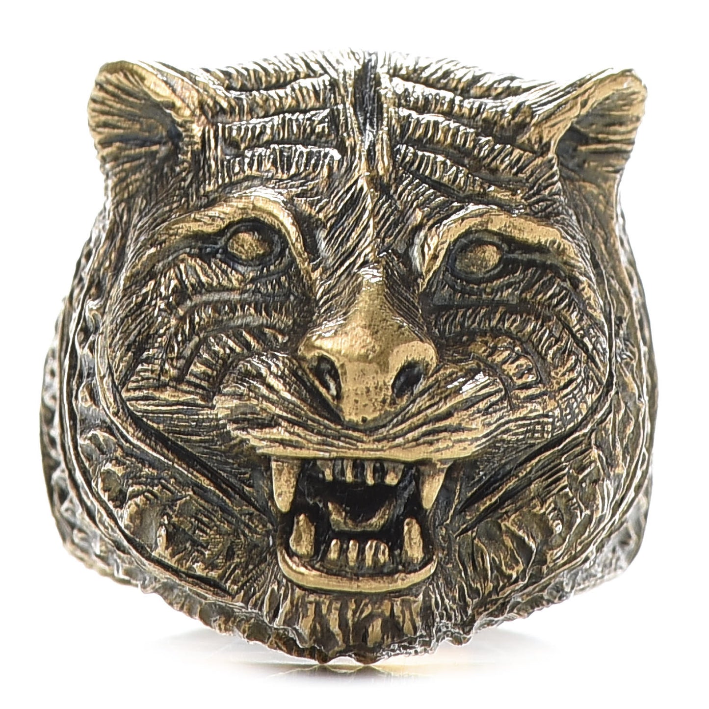 Metal Feline Head Ring 10 Aged Gold