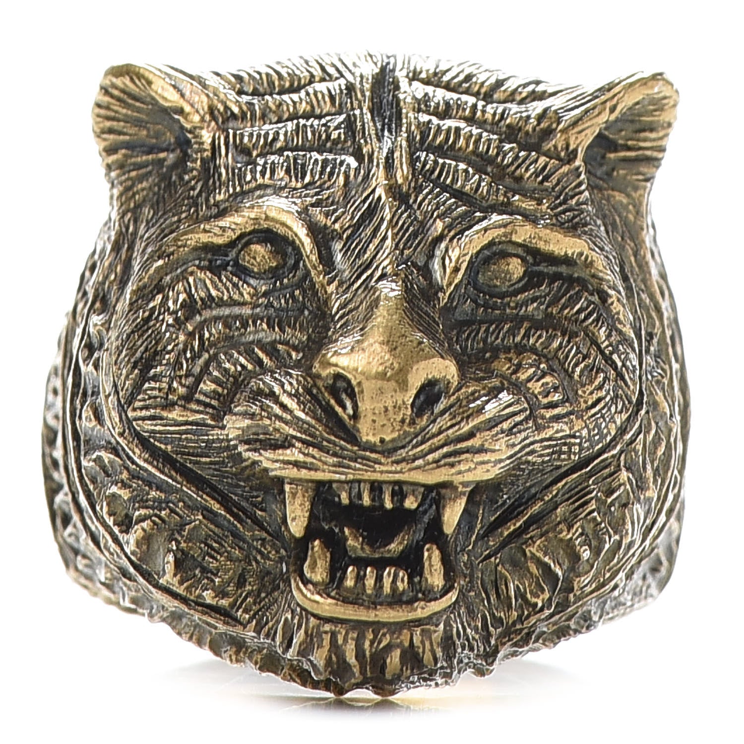 Gucci Metal Feline Head Ring 10 Aged Gold 1 of 6