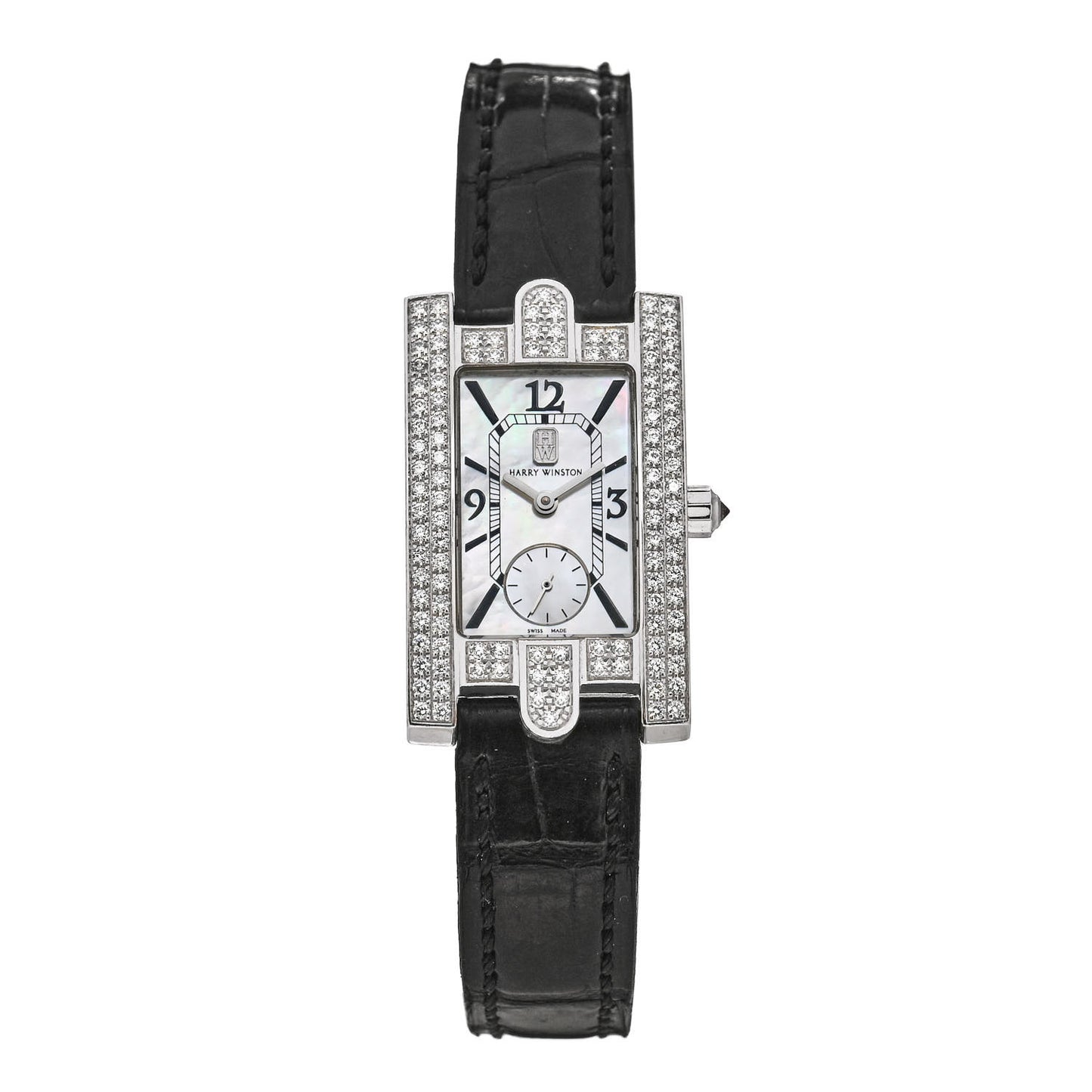18K White Gold Alligator Diamond Mother of Pearl 21mm Avenue Quartz Watch