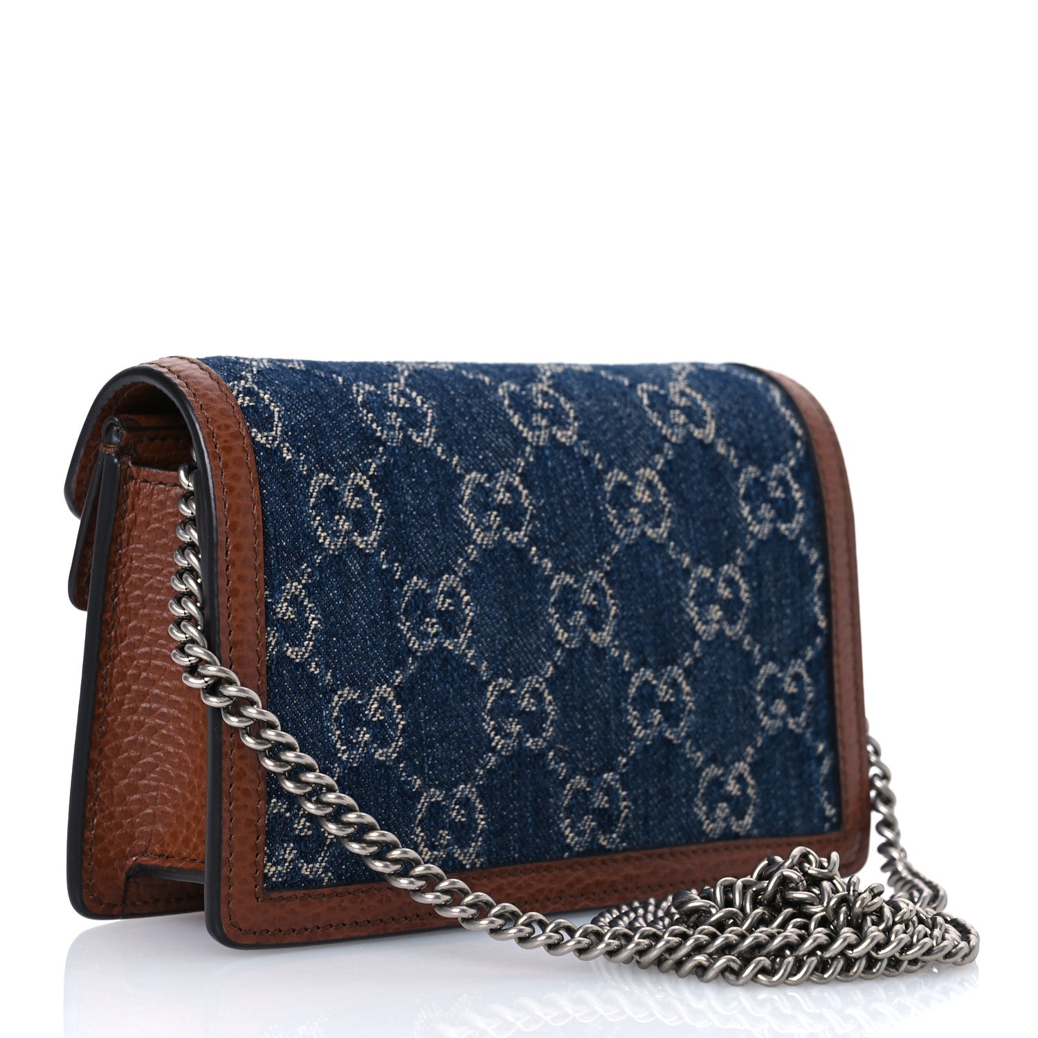 Gucci New Denim GG Monogram Dollar Calfskin Enamel Super Mini Dionysus Shoulder Bag Blue Tea Cuir Epilog Electric Blue 2 of 9