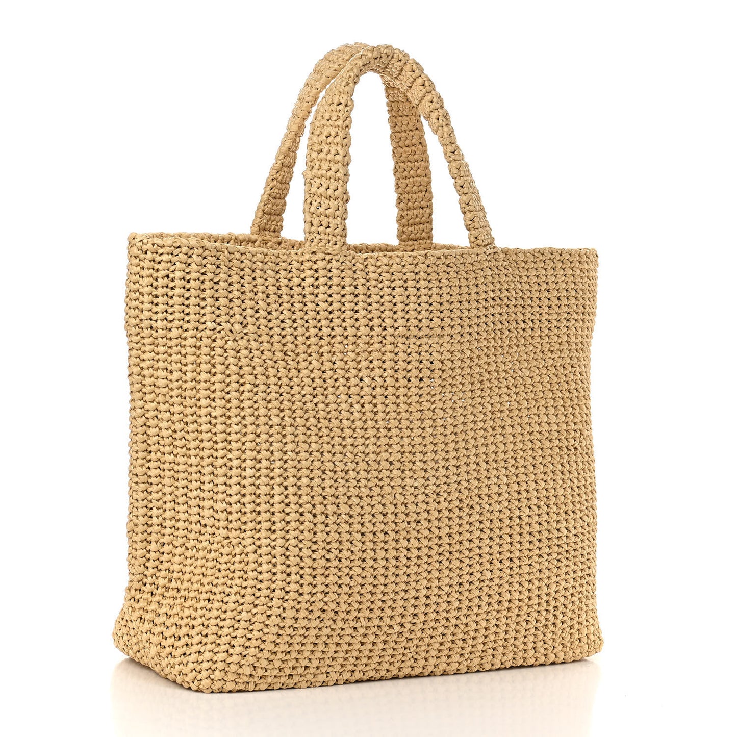 Yarn Raffia Effect Crochet Embroidered Logo Tote Naturale