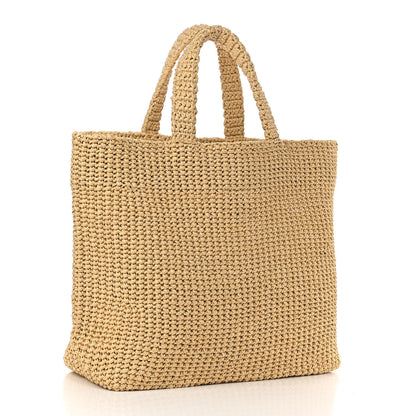 Prada Yarn Raffia Effect Crochet Embroidered Logo Tote Naturale 2 of 7