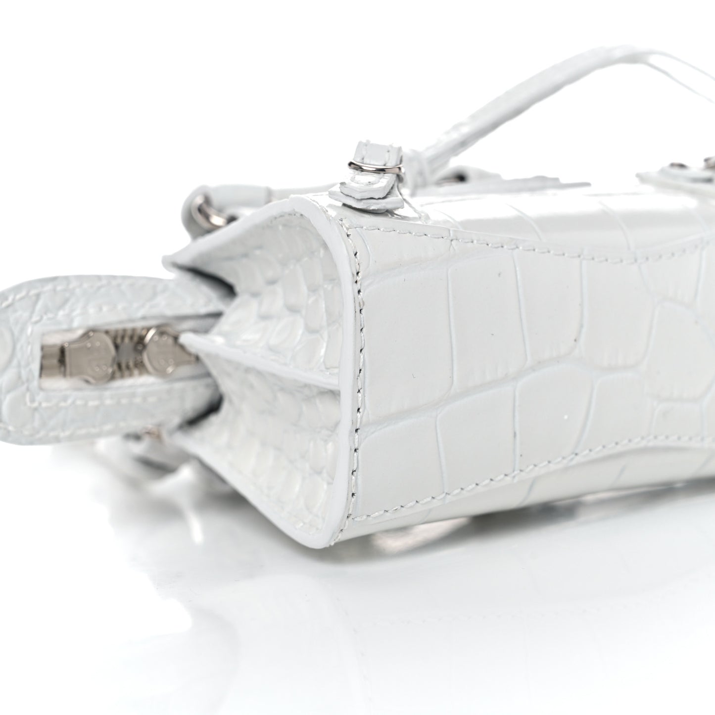 Extra Supple Calfskin Crocodile Embossed Neo Classic Silver Hardware Super Nano City Crossbody White