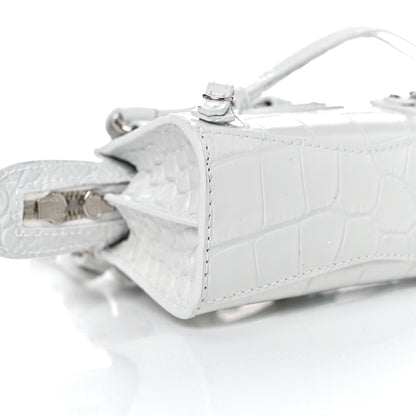 Balenciaga Extra Supple Calfskin Crocodile Embossed Neo Classic Silver Hardware Super Nano City Crossbody White 8 of 9