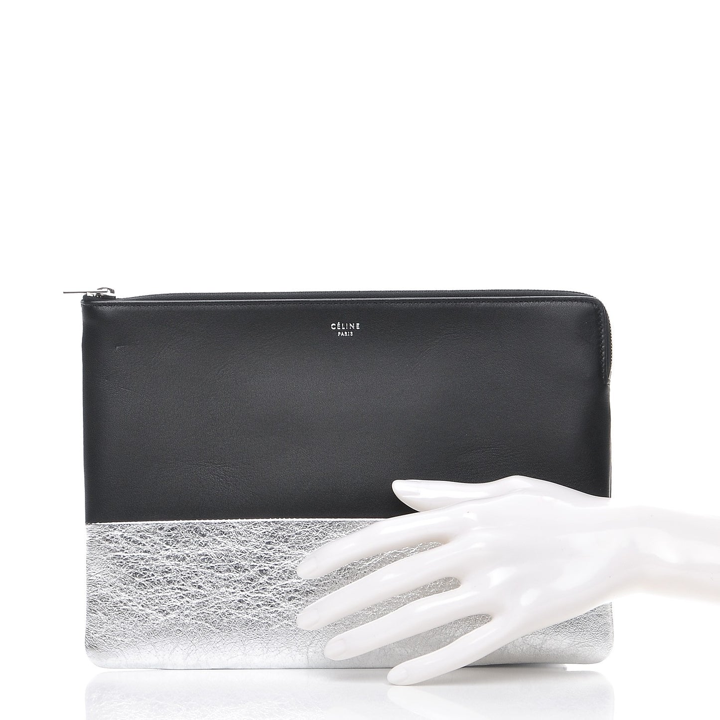 Laminated Lambskin Bi-Color Solo Clutch Pouch Black Silver
