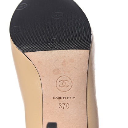 Chanel Lambskin Cap Toe CC Pumps 37 Beige Black 9 of 13