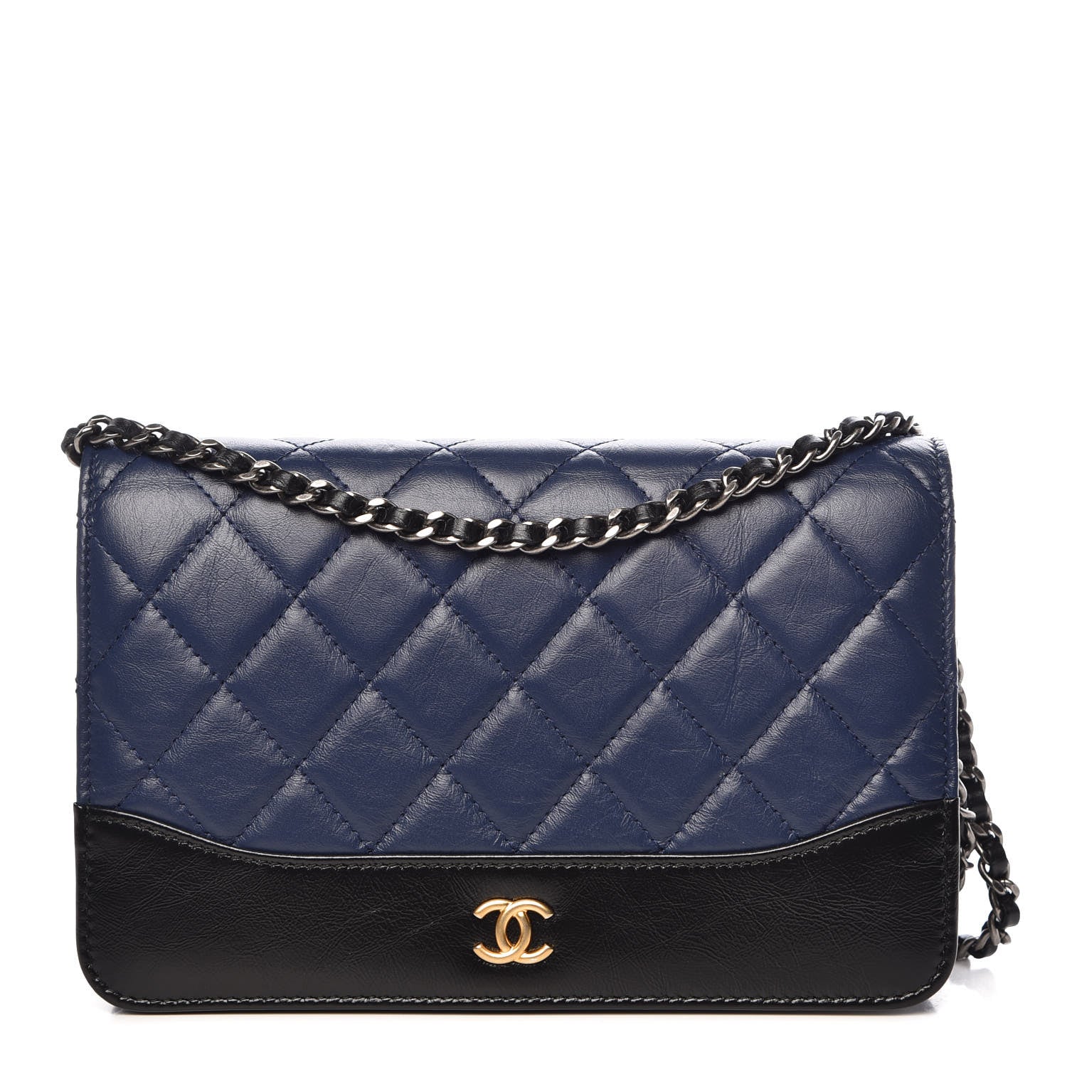 Chanel Aged Calfskin Quilted Gabrielle Wallet On Chain WOC Navy Black 1 of 14