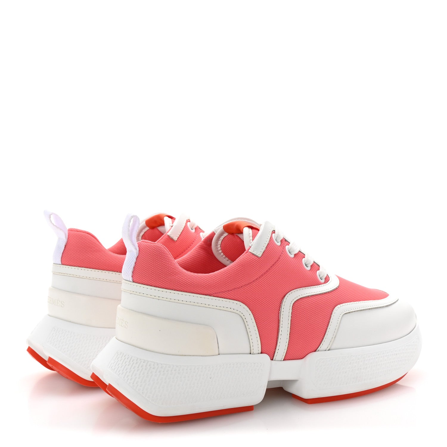 Hermes Mesh Calfskin Womens Giga Sneakers 37.5 Rose Du Desert White 5 of 10