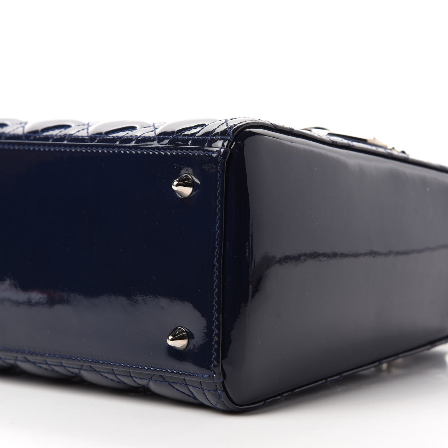Patent Cannage Medium Lady Dior Navy Blue