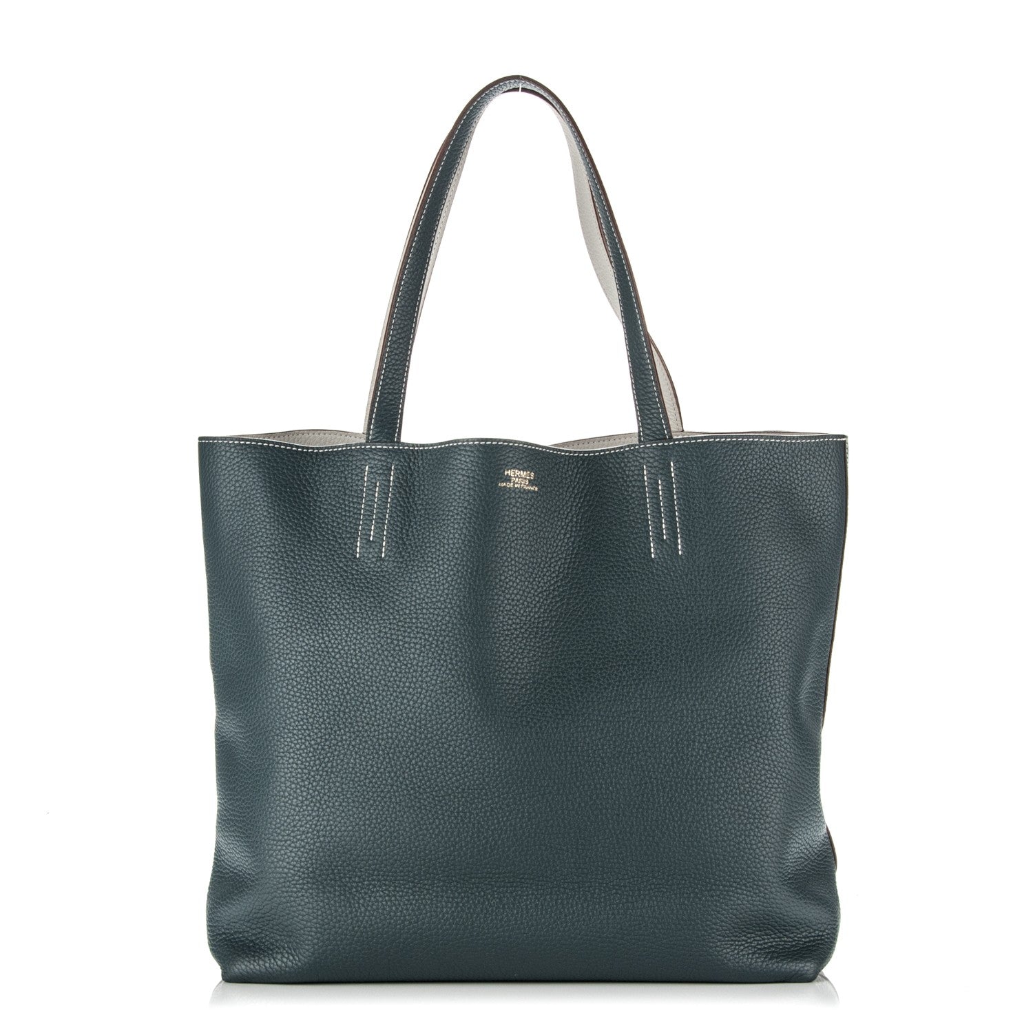 Hermes Taurillon Clemence Double Sens 45 Reversible Tote Gris Perle Bleu Orage 1 of 7