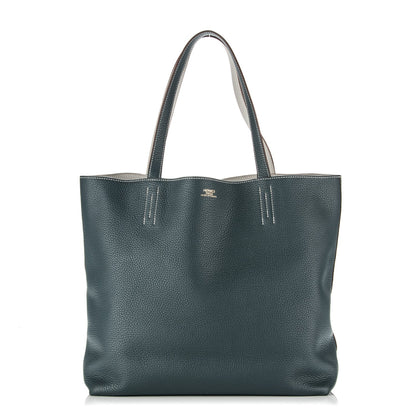 Hermes Taurillon Clemence Double Sens 45 Reversible Tote Gris Perle Bleu Orage 1 of 7