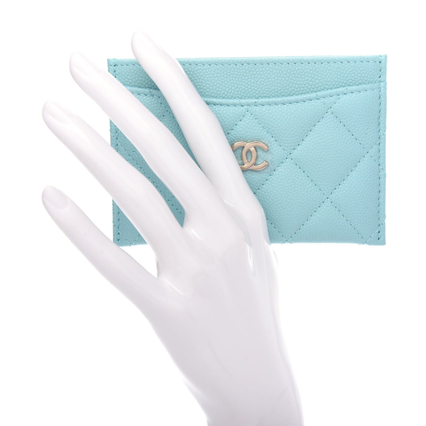 Caviar Quilted Card Holder Light Blue