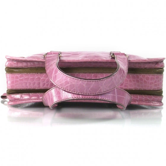 Prada Calfskin Crocodile Embossed Structured Tote Bag Pink 3 of 14