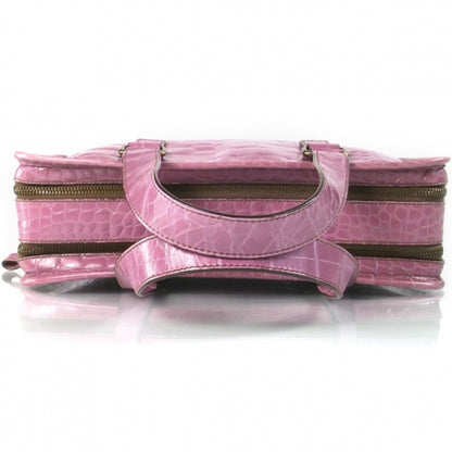 Prada Calfskin Crocodile Embossed Structured Tote Bag Pink 3 of 14