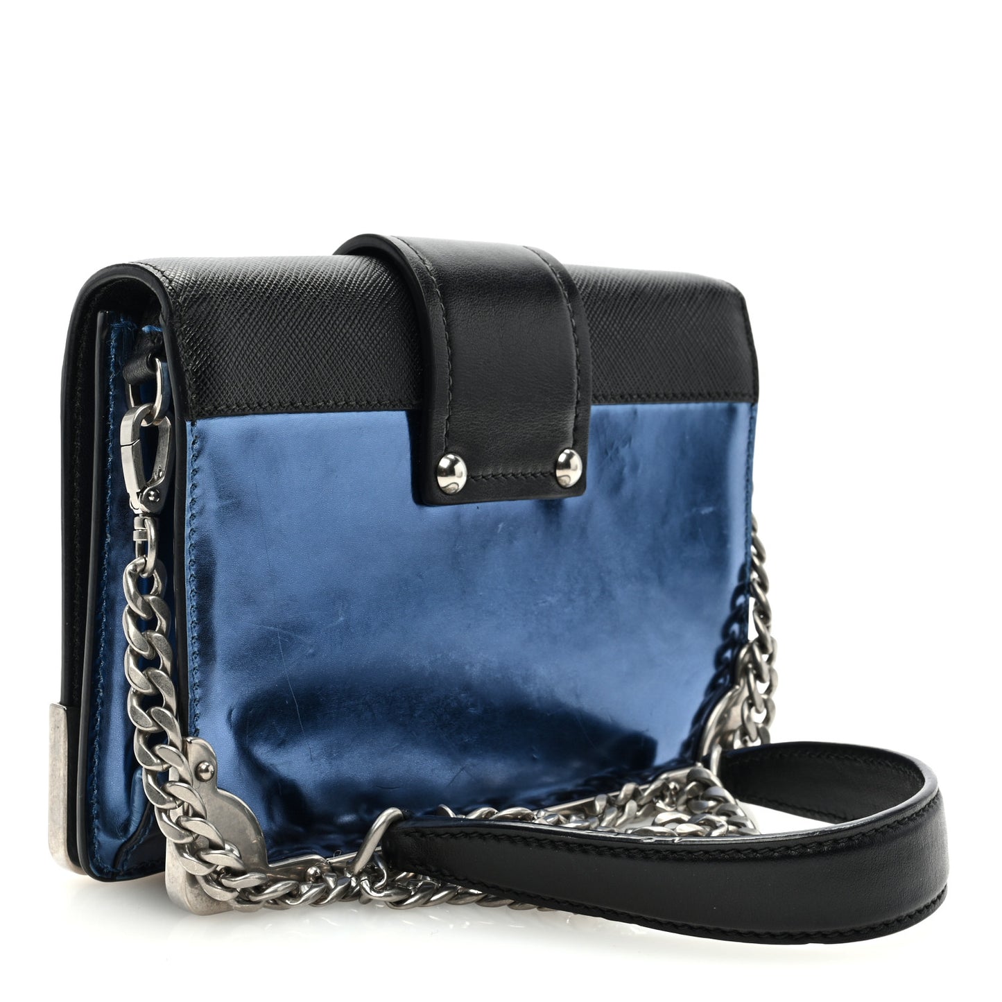 Metallic Vitello Saffiano Cahier Bag Denim Black