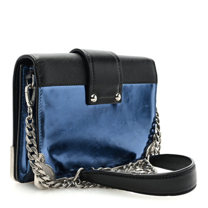 Prada Metallic Vitello Saffiano Cahier Bag Denim Black 2 of 7