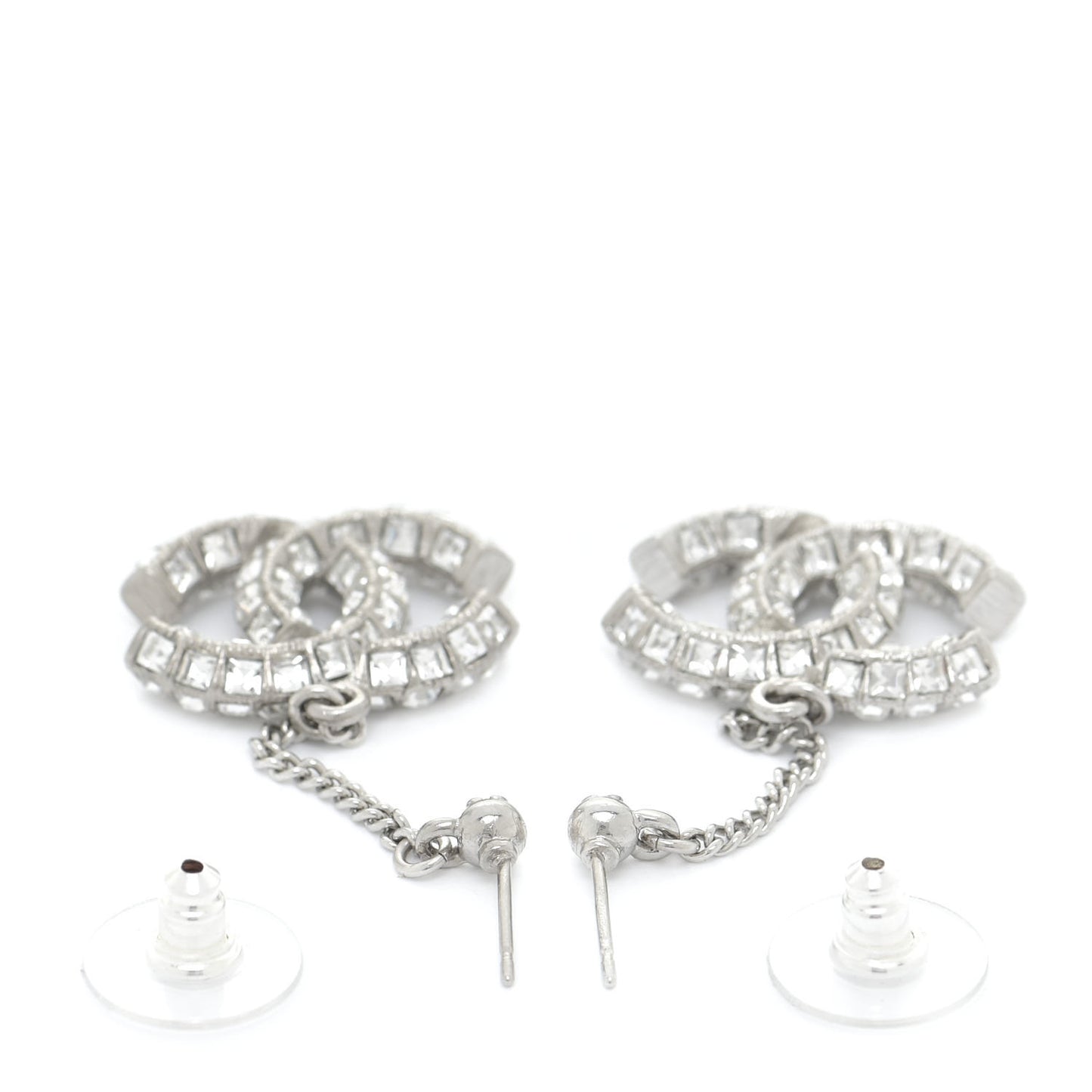 Baguette Crystal CC Drop Earrings Silver