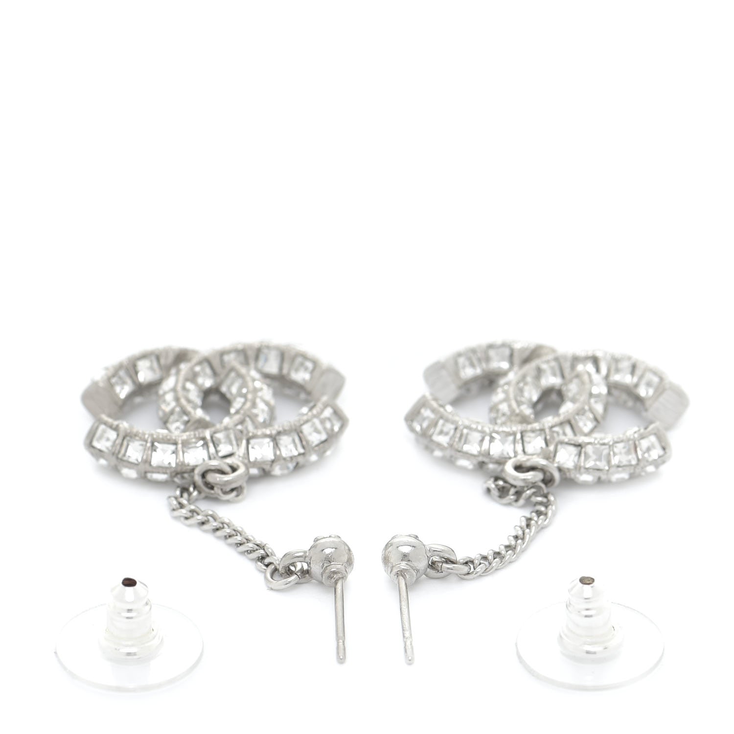 Chanel Baguette Crystal CC Drop Earrings Silver 3 of 5