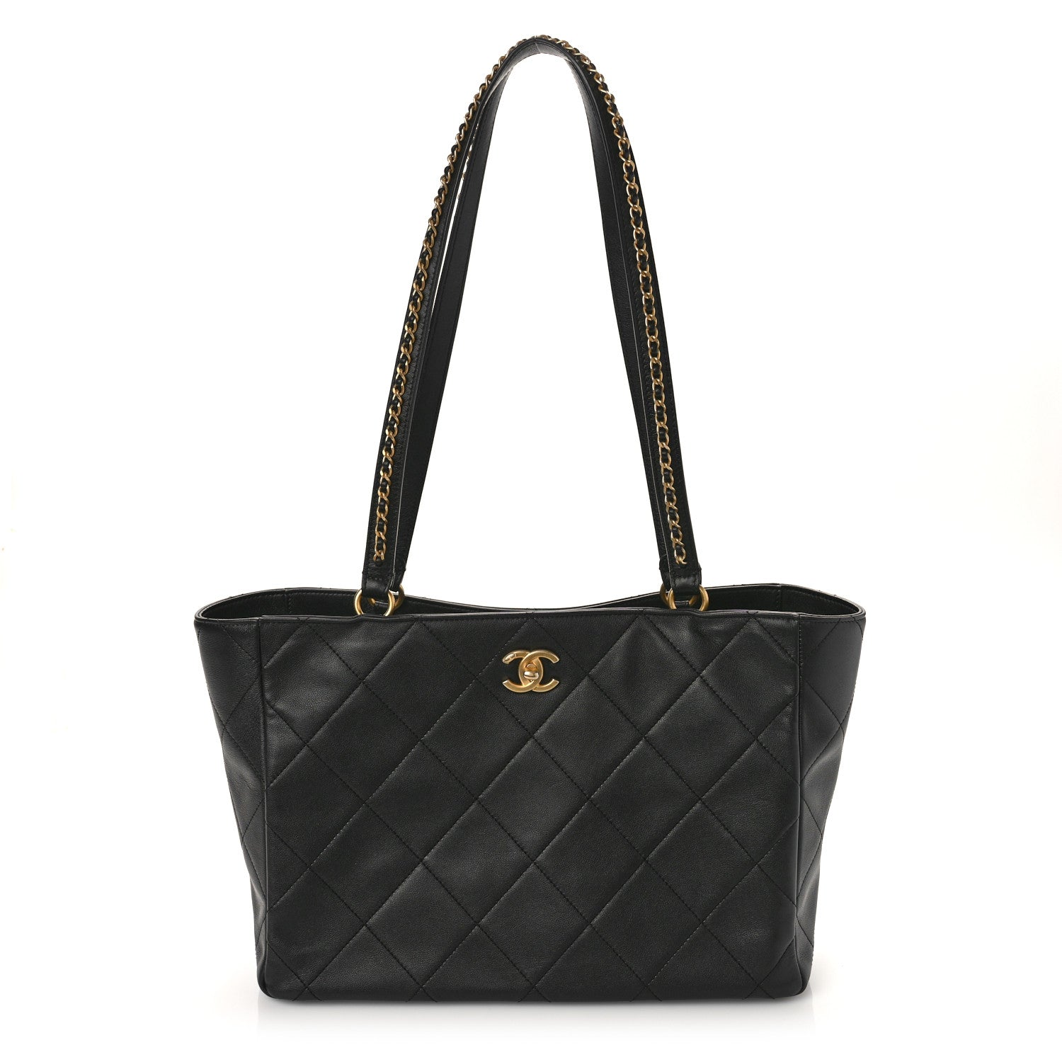 Chanel Calfskin Quilted Chain Shopping Tote Black 1 of 11