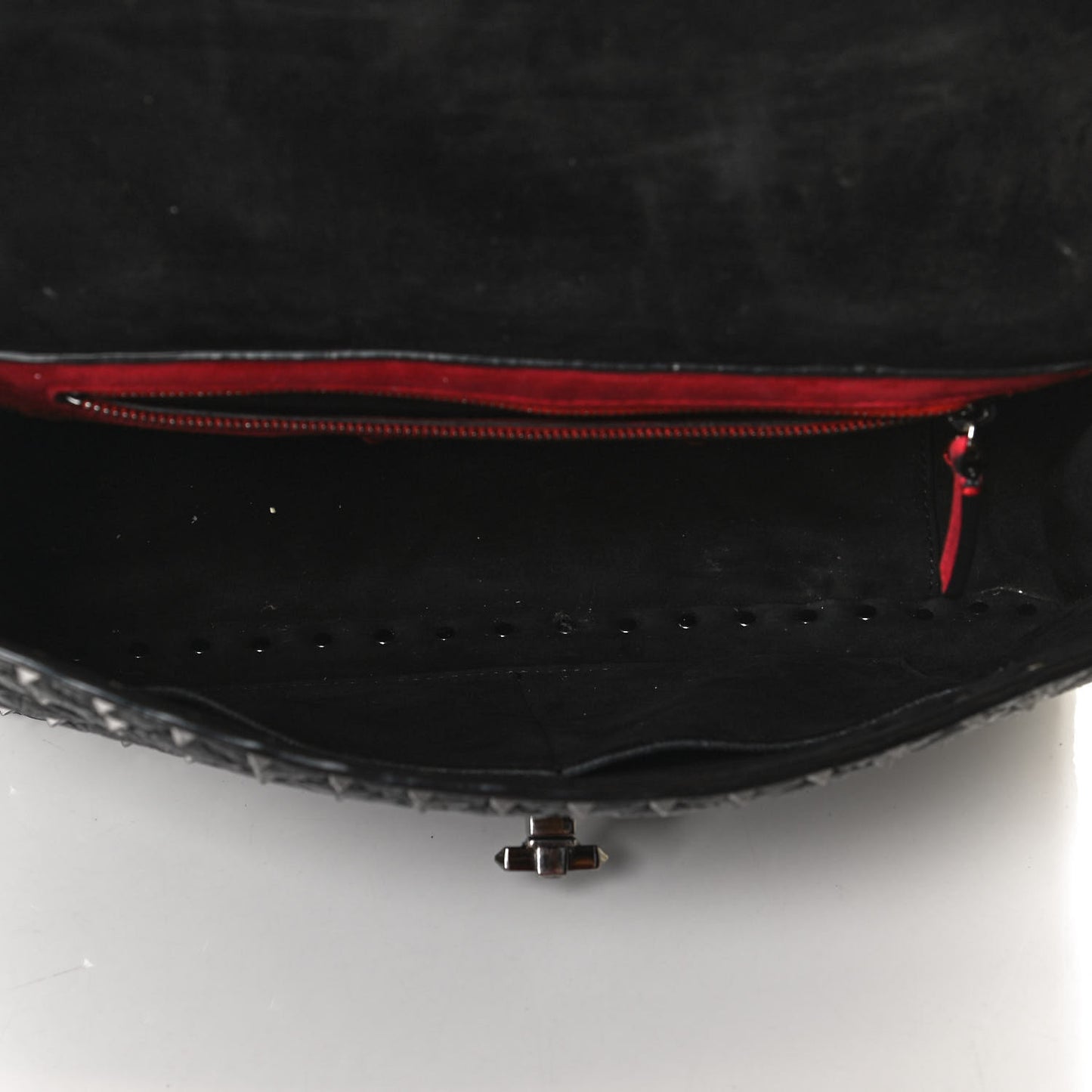 Craquele Nappa Large Rockstud Spike Shoulder Bag Black