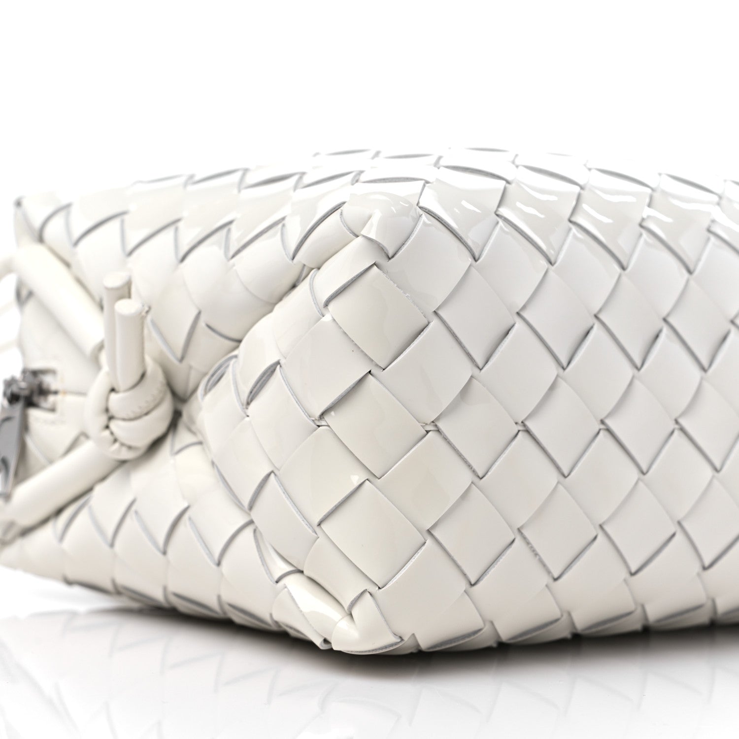 Bottega Veneta Patent Calfskin Intrecciato Small Loop Camera Bag White 7 of 10