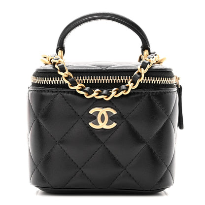 Chanel Lambskin Quilted Top Handle Mini Vanity Case With Chain Black 1 of 11