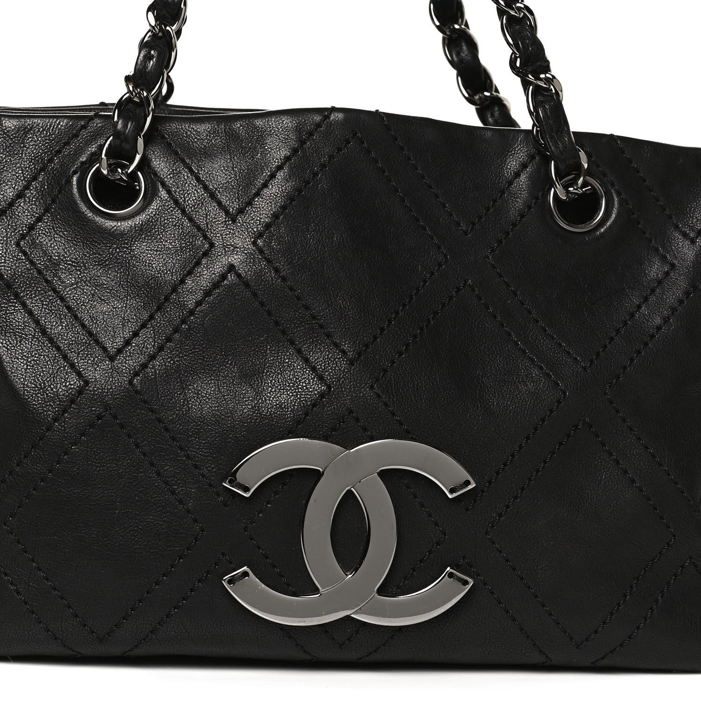 Calfskin Small Diamond Stitch Tote Black