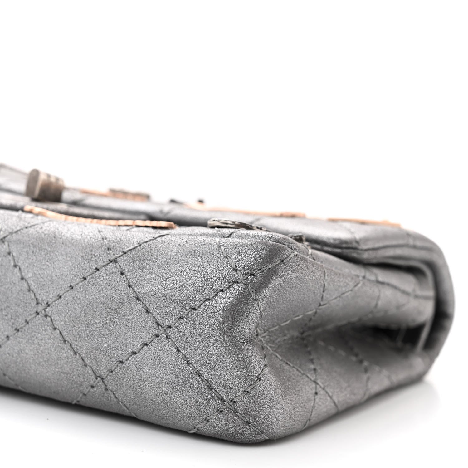 Chanel Metallic Calfskin Quilted Lucky Charms 2.55 Reissue 224 Flap Dark Silver 10 of 14