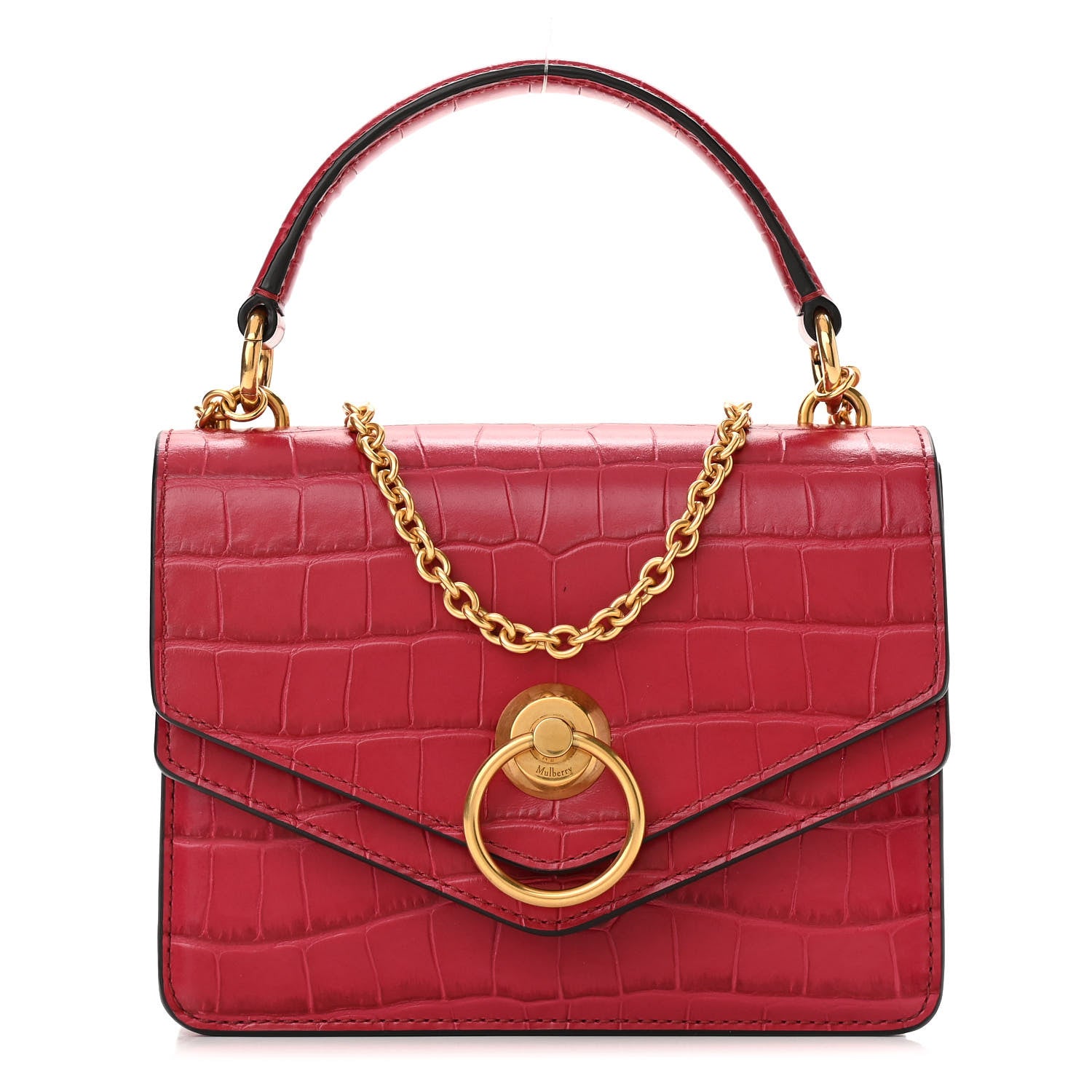 Mulberry Calfskin Crocodile Embossed Small Harlow Satchel Hibiscus Red 1 of 9