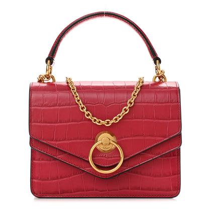 Mulberry Calfskin Crocodile Embossed Small Harlow Satchel Hibiscus Red 1 of 9