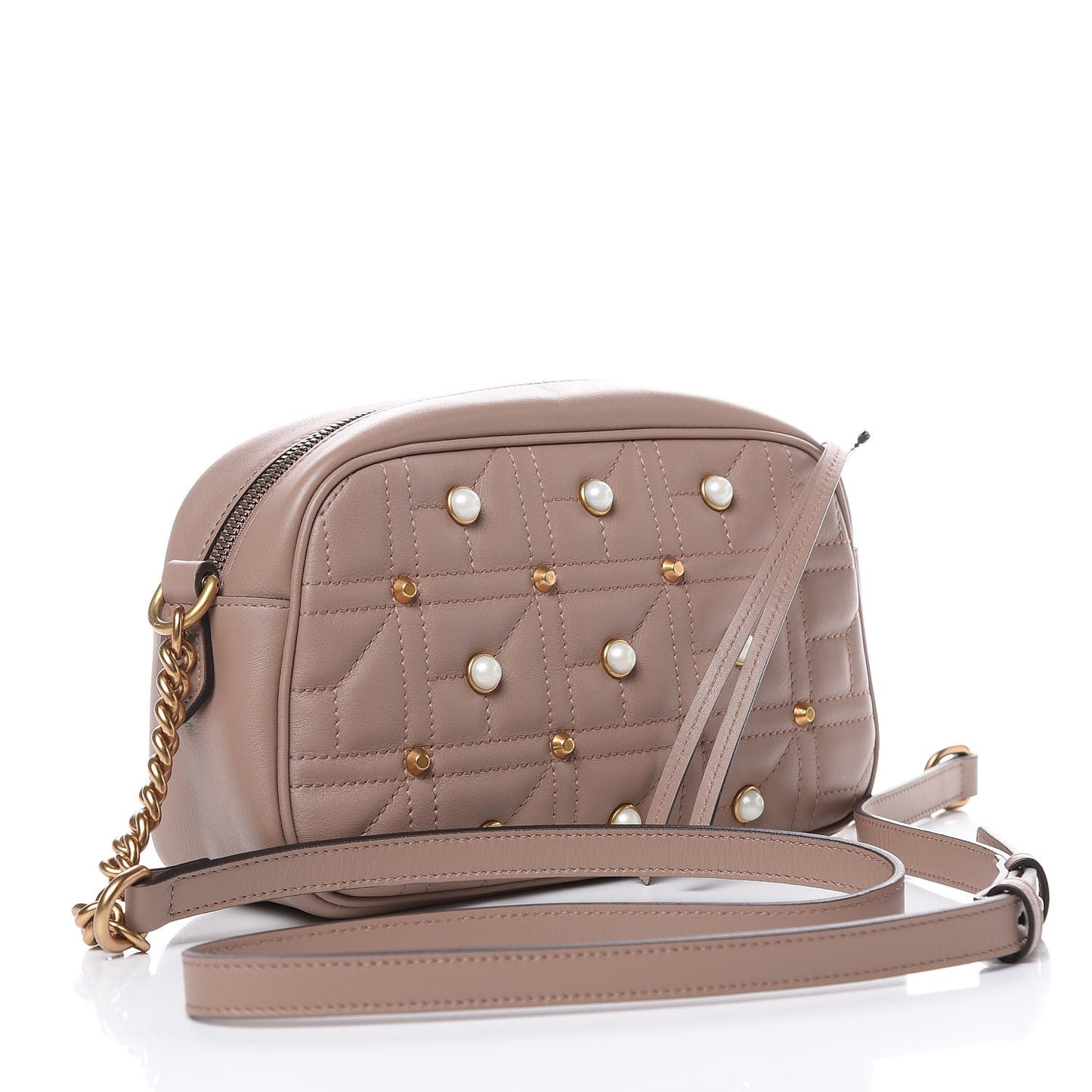 Calfskin Matelasse Studded Small Pearly GG Marmont Chain Shoulder Bag Porcelain Rose