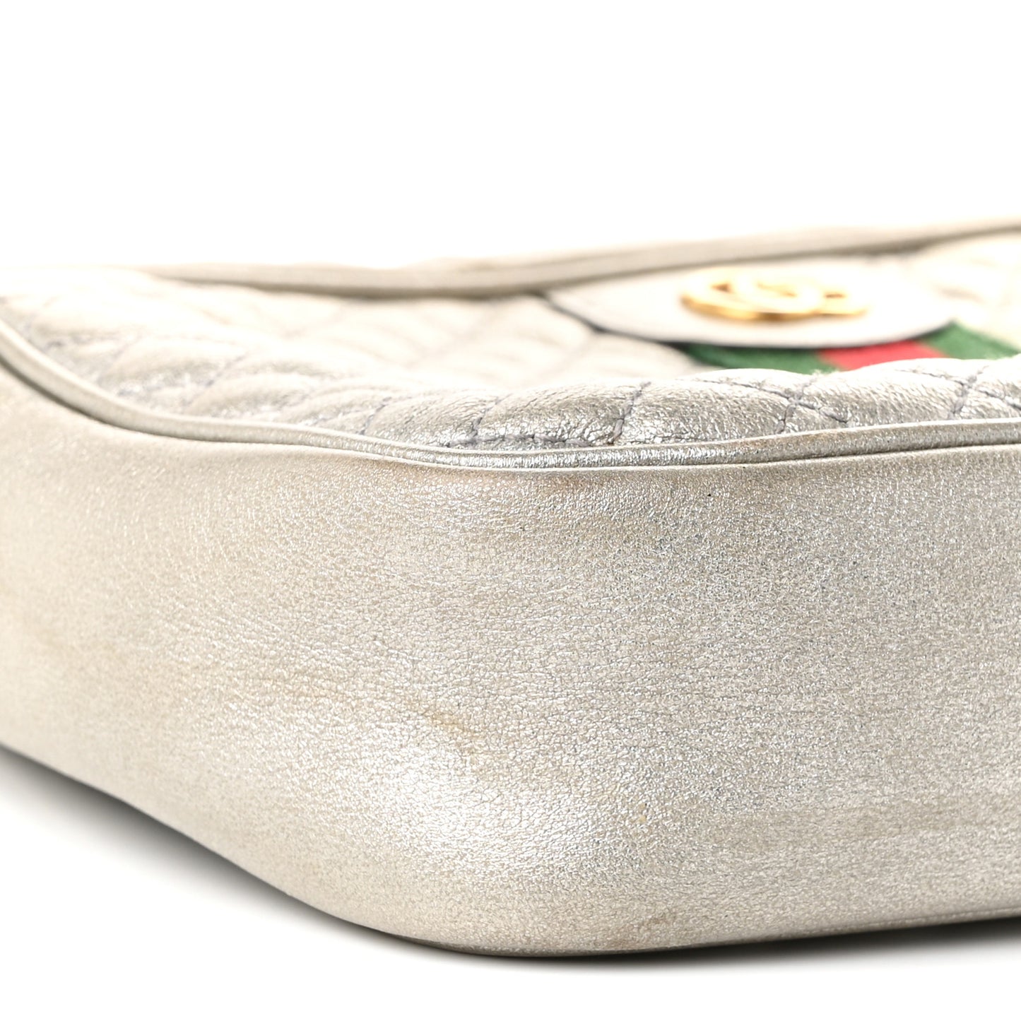 Laminated Nappa Web Trapuntata Mini GG Shoulder Bag Argento