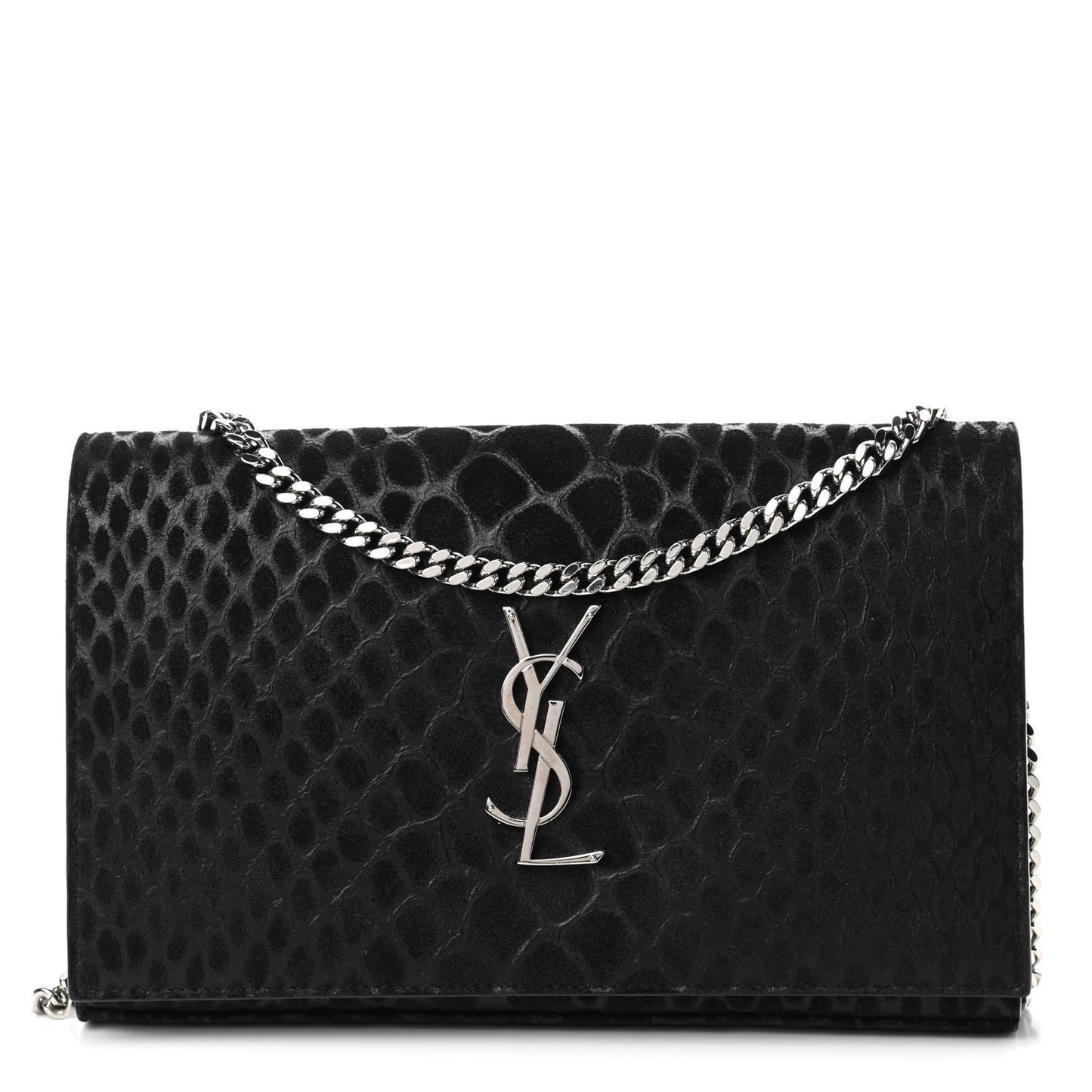 Suede Python Embossed Monogram Chain Wallet Black