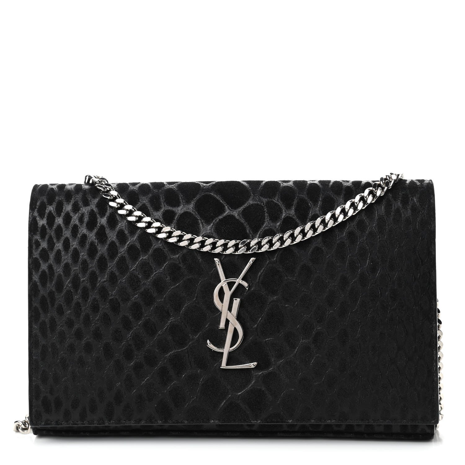 Saint Laurent Suede Python Embossed Monogram Chain Wallet Black 1 of 4