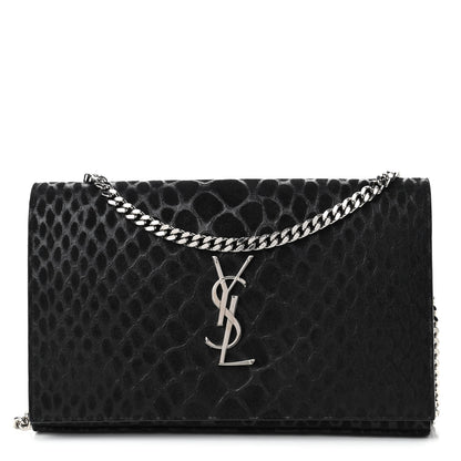 Saint Laurent Suede Python Embossed Monogram Chain Wallet Black 1 of 4