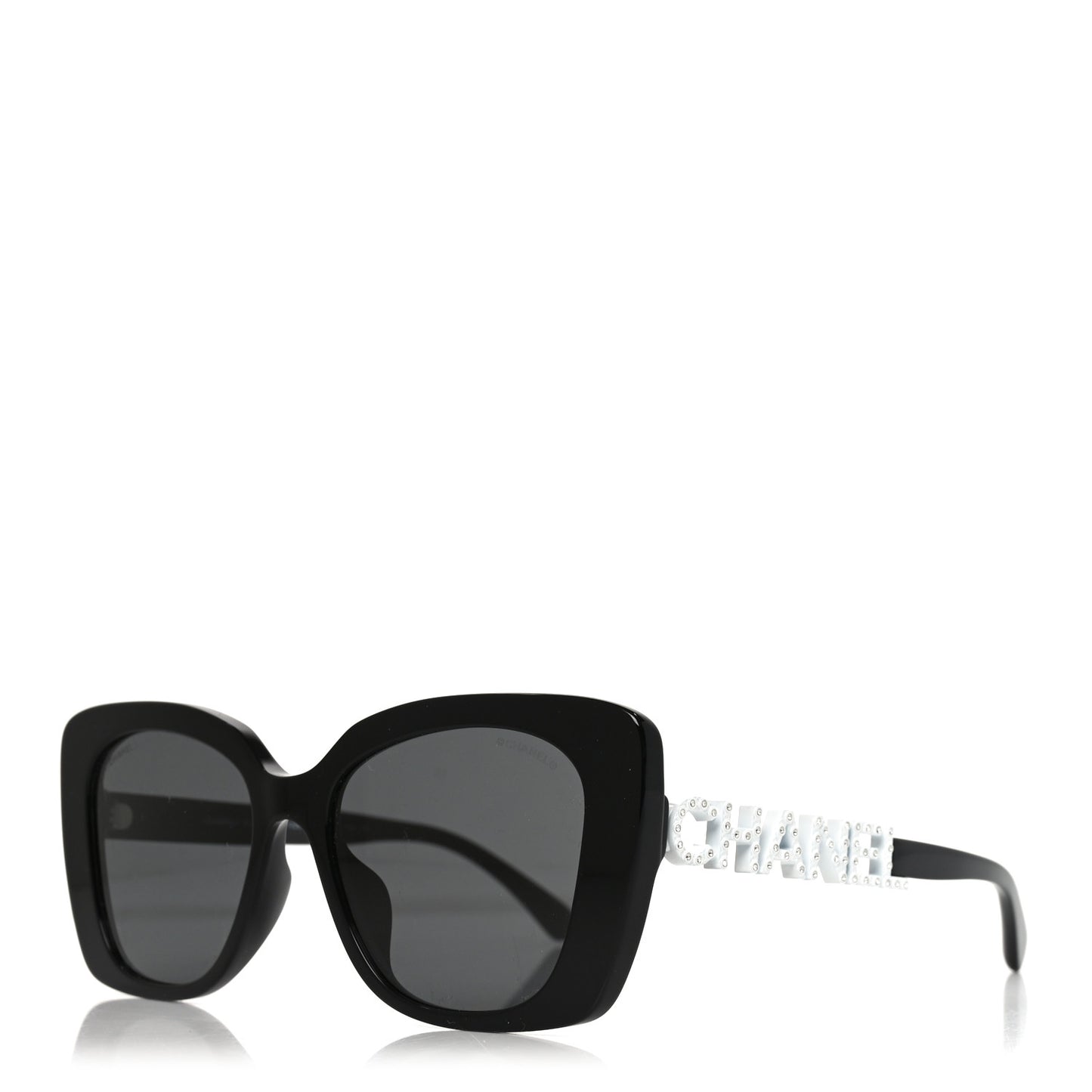 Acetate Strass Square Sunglasses 5422-B-A Black White
