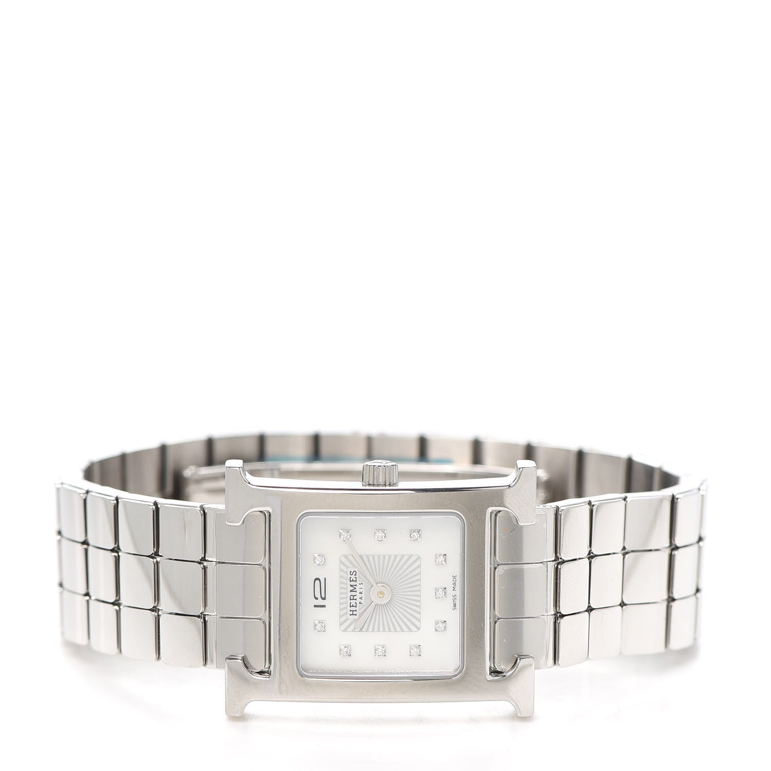 Hermes Stainless Steel Diamond Mother of Pearl 21mm Heure H Hour Quartz Watch 2 of 6