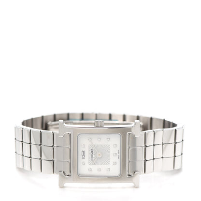 Hermes Stainless Steel Diamond Mother of Pearl 21mm Heure H Hour Quartz Watch 2 of 6