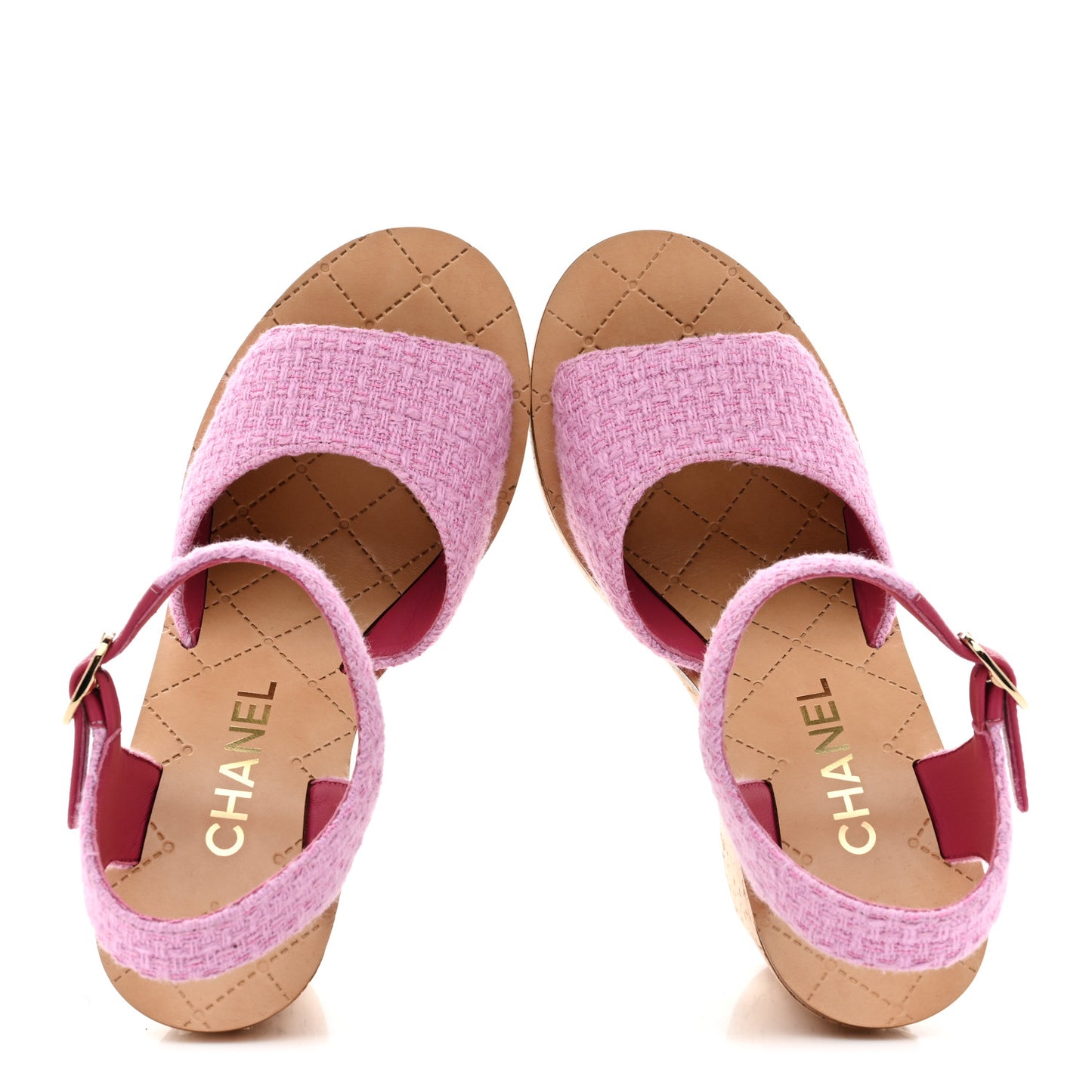 Tweed Cork CC Wedge Sandals 37.5 Pink