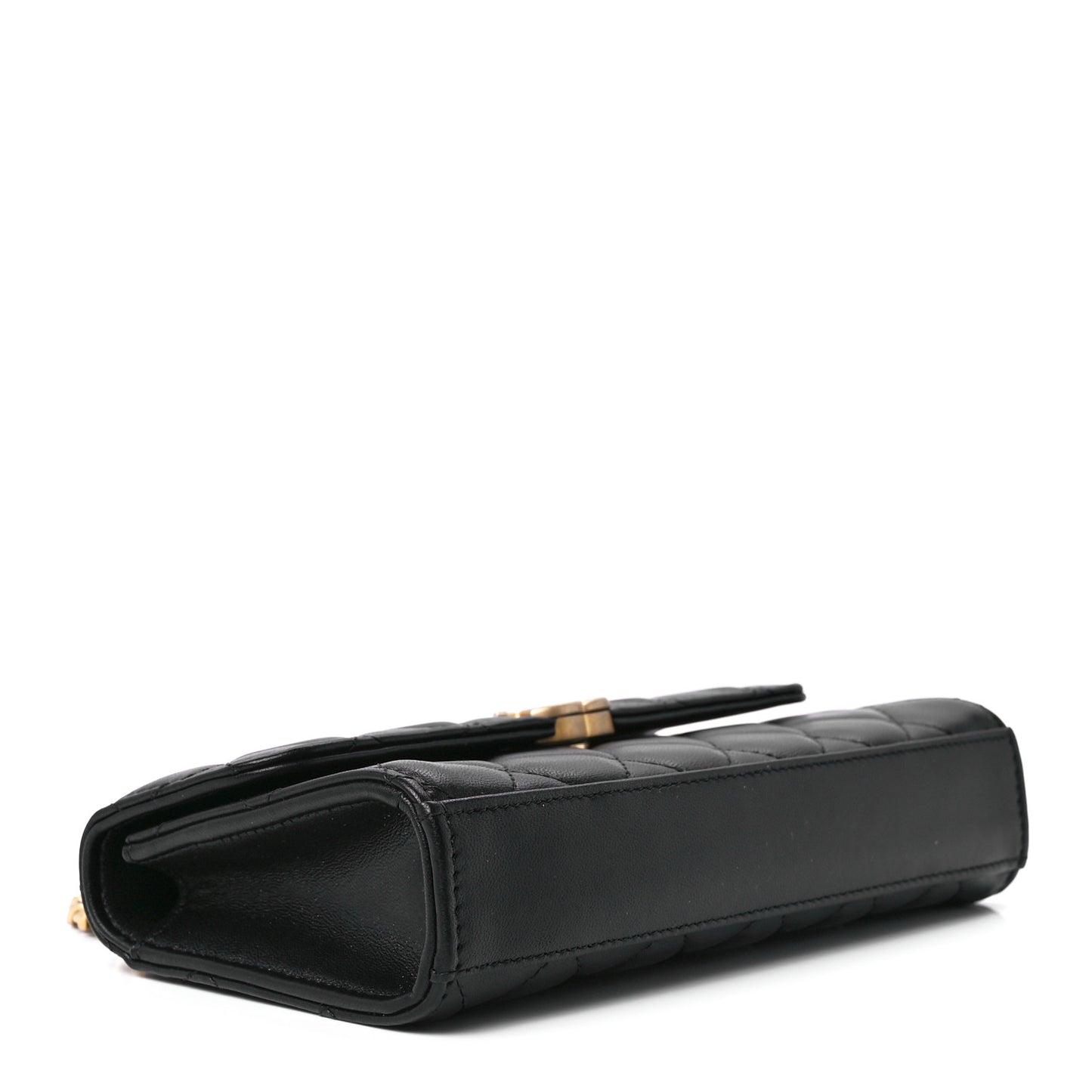 Lambskin Enamel Quilted Top Handle Flap Phone Holder With Chain Black
