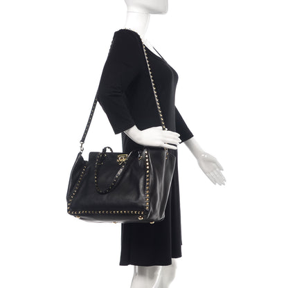Valentino Garavani Vitello Medium Rockstud Tote Black 2 of 13