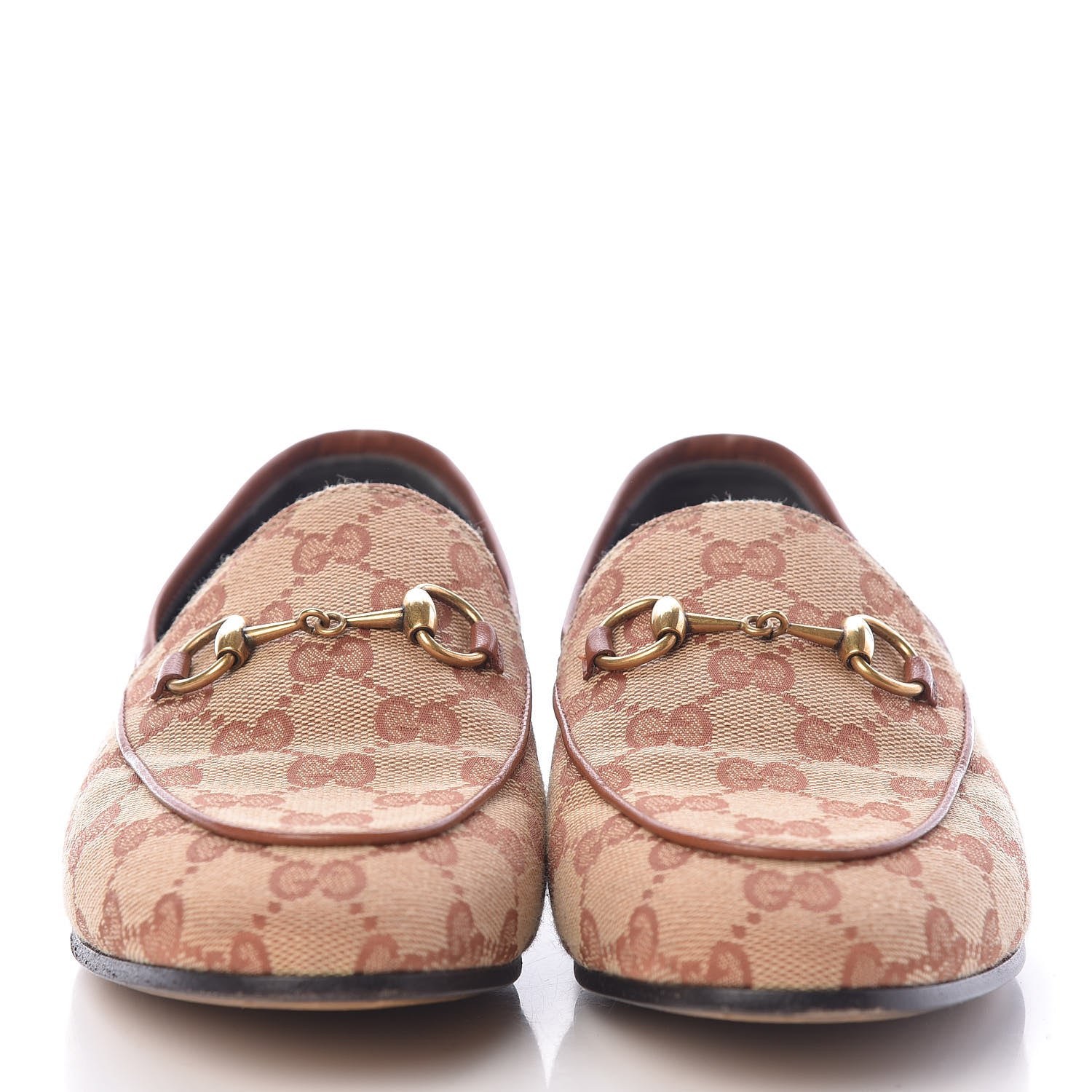Gucci Canvas GG Monogram Horsebit Womens Jordaan Loafers 37.5 Beige Ruggine Rust 2 of 13