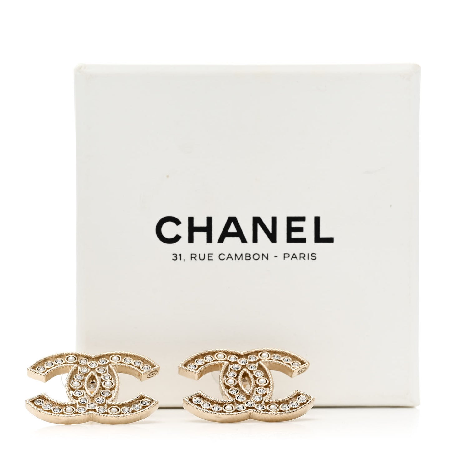 Pearl Crystal Sparkling Pearls CC Earrings Light Gold