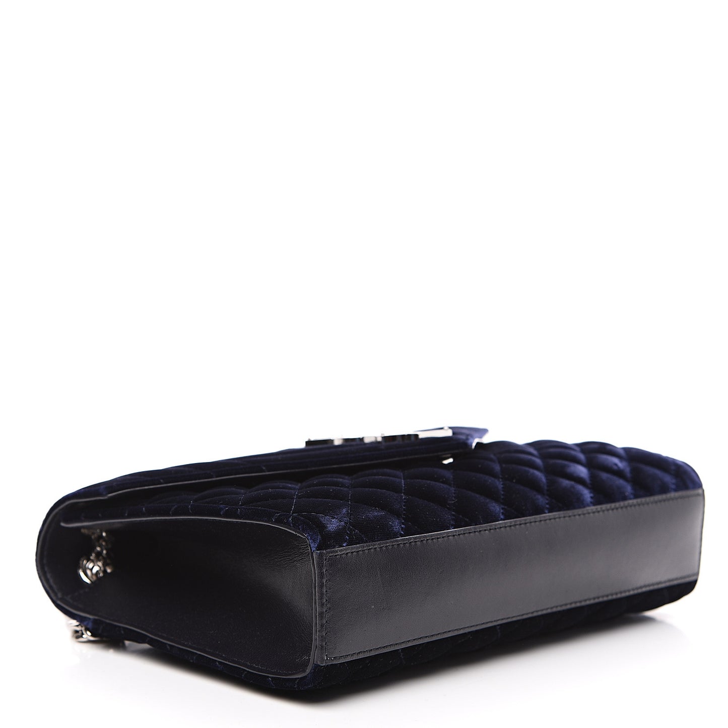 Velvet Matelasse Chevron Medium Triquilt Monogram Satchel Navy