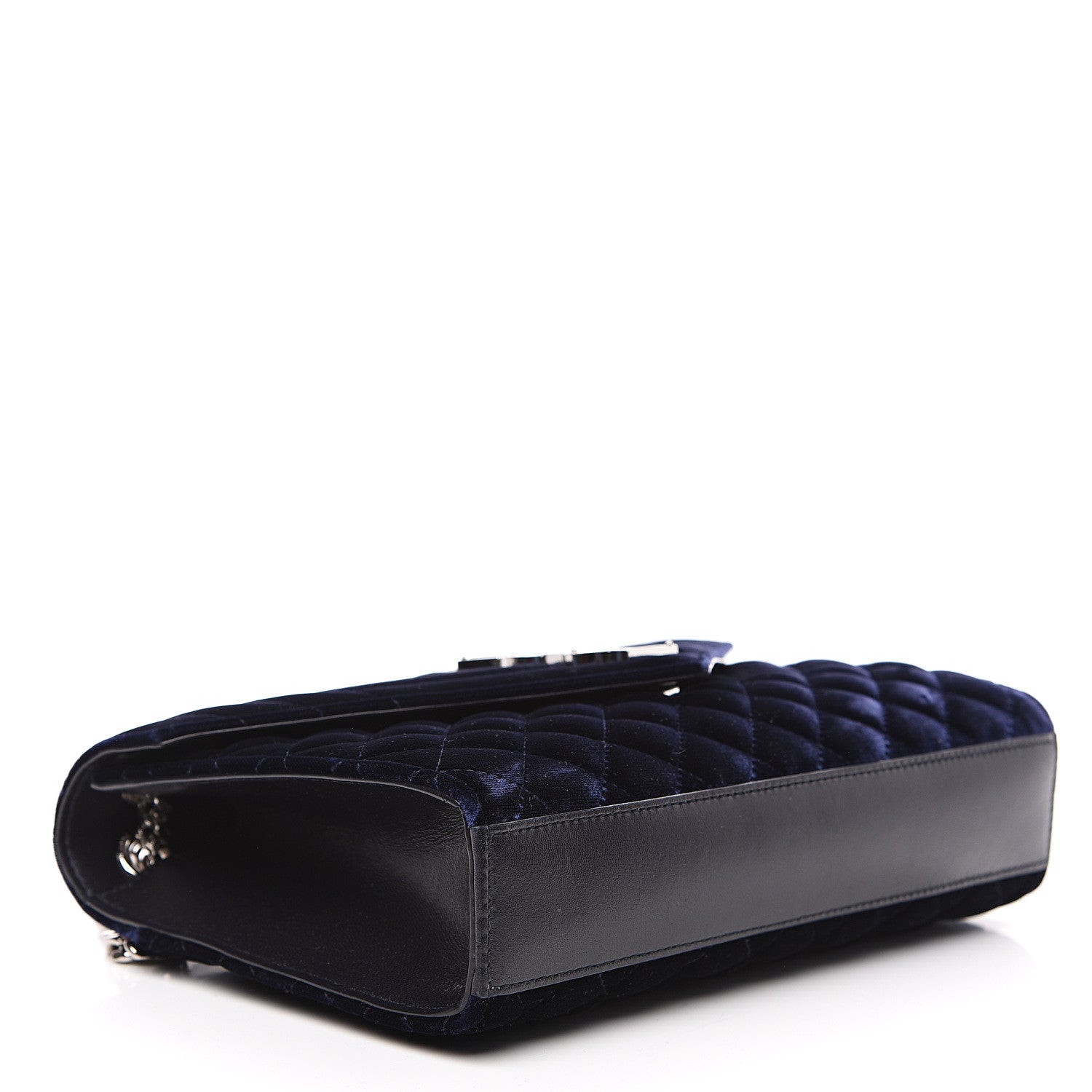 Saint Laurent Velvet Matelasse Chevron Medium Triquilt Monogram Satchel Navy 3 of 9