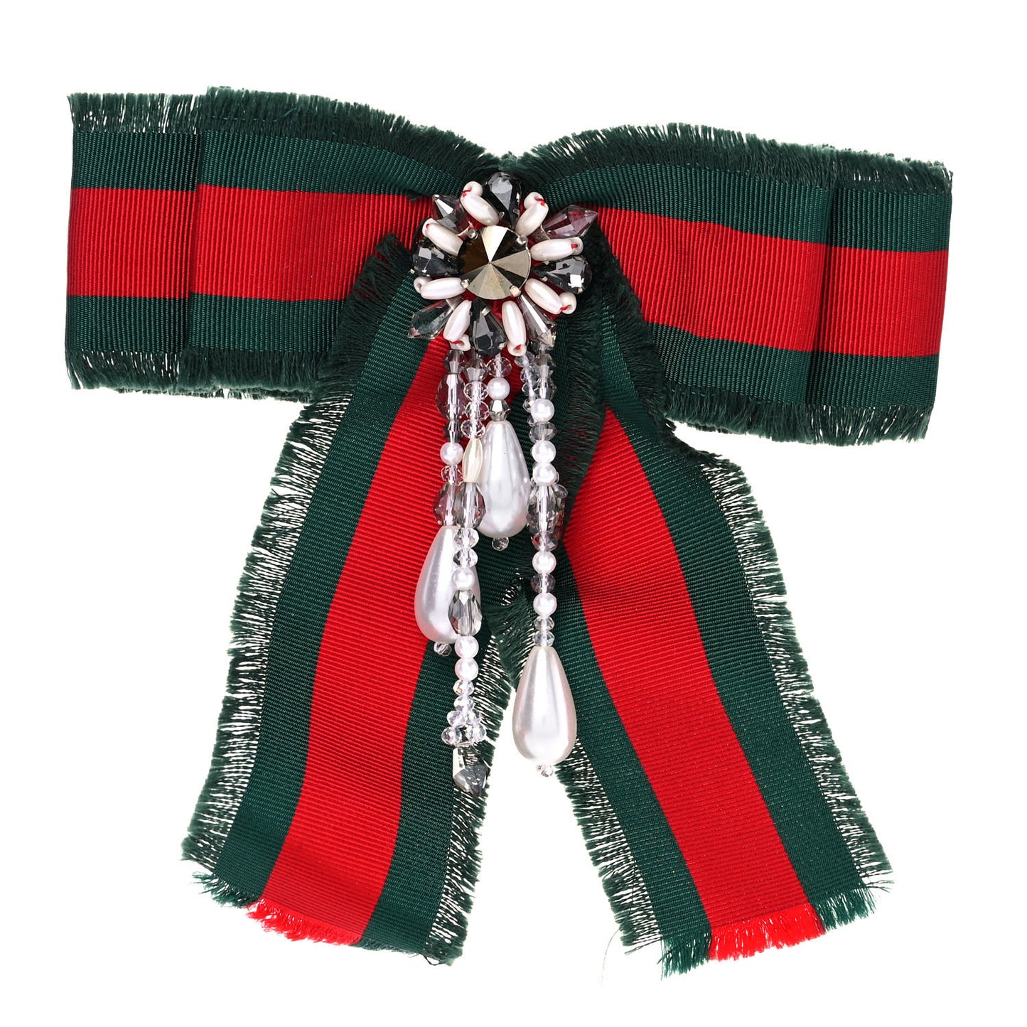Ribbon Web Crystal Bow Brooch Red Green